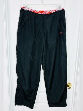 Nike Pink Red Stripe Waistband Crop Track Pants Zippers Black Size Large